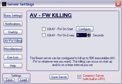 Beast 2.01 - Server Builder: AV-FW Killing