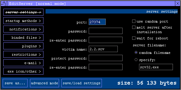 SubSeven 2.2 - Server Settings