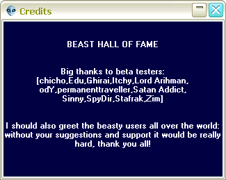 Beast 2.07: Misc - Credits
